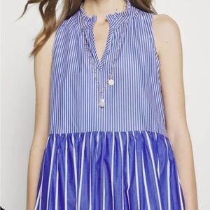 J. Crew Blue and White Striped Ruffle Dress